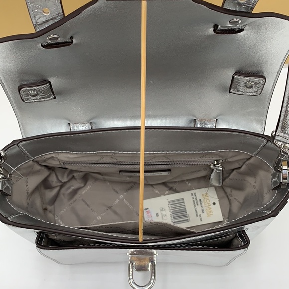 MICHAEL KORS MANHATTAN MEDIUM TOP HANDLE SCHOOL SATCHEL CROSSBODY BAG SILVER - Picture 11 of 16